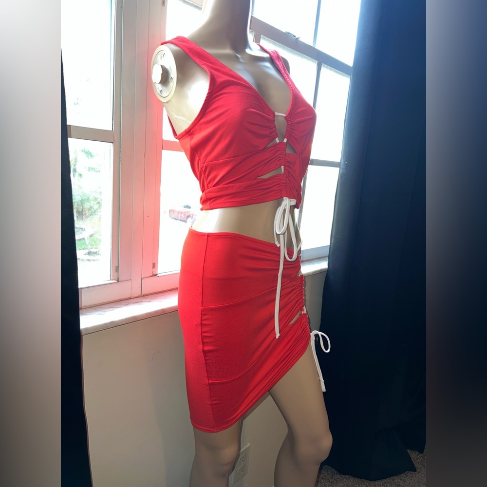 Miami style sexy red skirt set